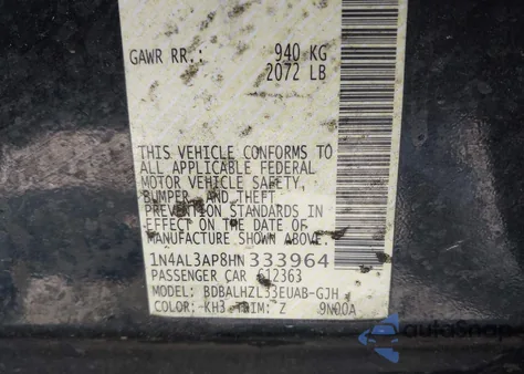 2017 Nissan Altima 2.5 Sr from USA, damaged, VIN 1N4AL3AP8HN333964